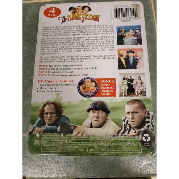 The Three Stooges Collectors Edition (DVD, 2009, 4-Disc Set) Tin W Collector Pin - Picture 8 of 8